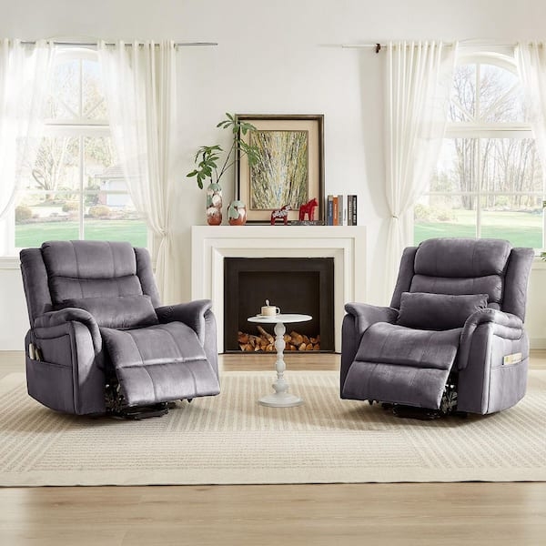 Gray Microsuede Power Lift Recliner Split Tufted Backrest