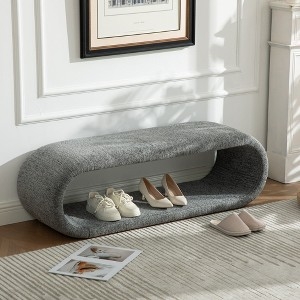 Gray Modern Shoe Bench with Capsule Shape and Chenille Texture