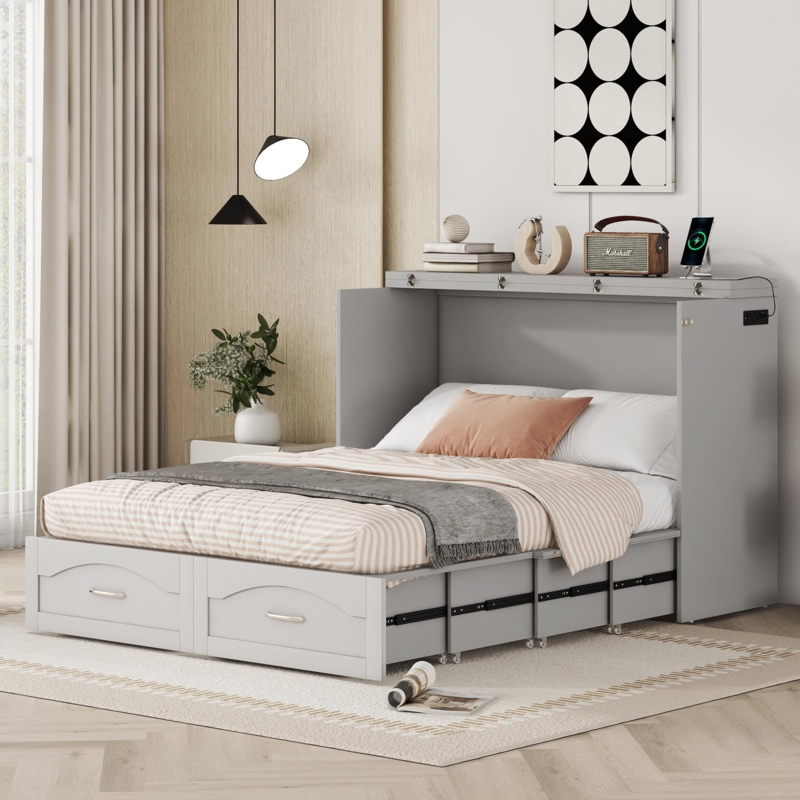 Gray Murphy Chest Bed with Integrated USB Ports & Drawers