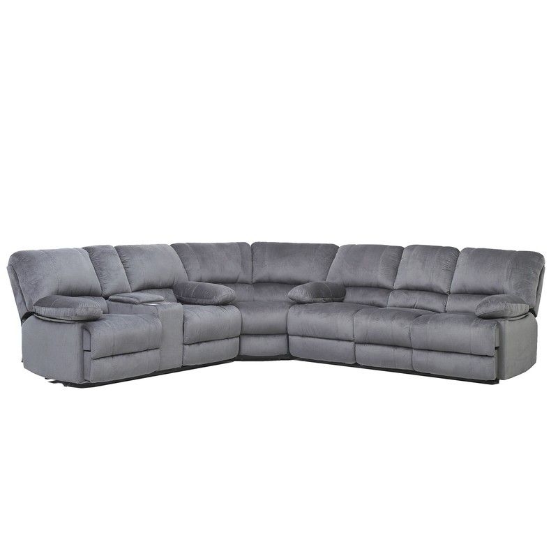 Gray Reclining Sectional Sofa with Overstuffed Cushions and Consoles