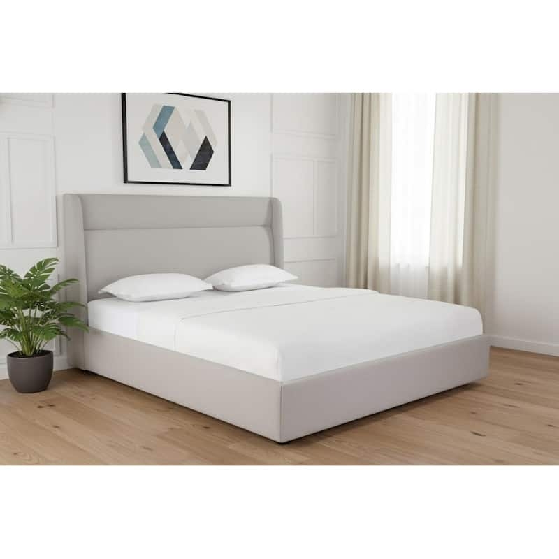 Gray Upholstered Bed Frame with Horizontal Stitch Detail