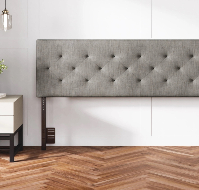 Gray Upholstered Headboard Adjustable Height Diamond Tufted Linen
