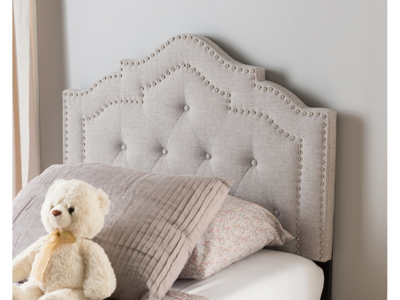 Gray Upholstered Headboard Scalloped Nailhead Trim Twin