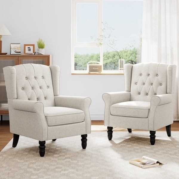 Gray Wingback Accent Chairs Button Tufted Rolled Arms