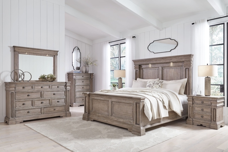 Grayish Brown Panel Bed Set with Integrated Headboard Lighting