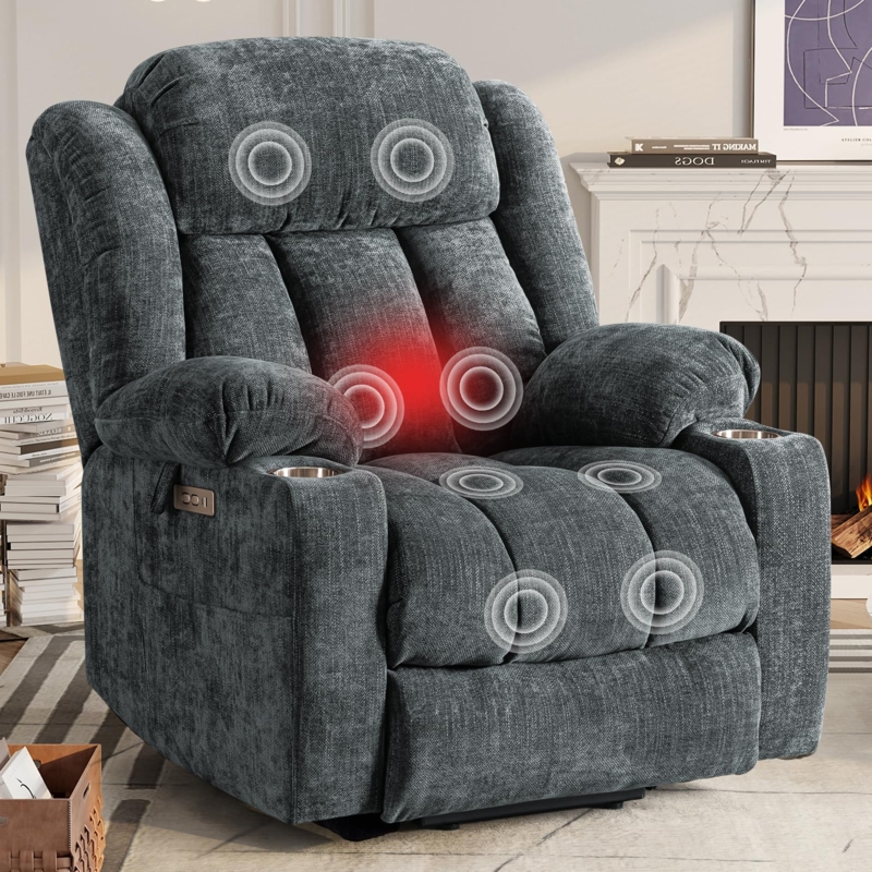 Grey Blue Lift Chair with Heat and Massage, Chenille