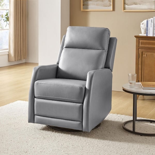 Grey Leather-Like Swivel Rocker Recliner with Segmented High Back