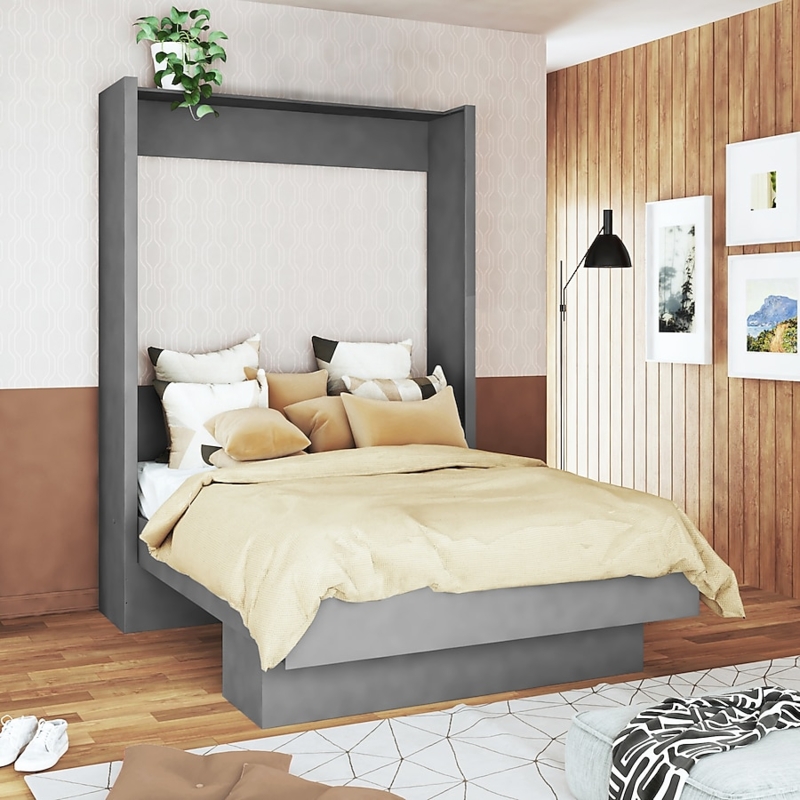 Grey Murphy Bed Integrated Wall Unit with Matte Finish and Clean Lines