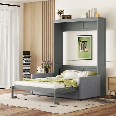 Grey Murphy Bed With Integrated Sofa And Matte Finish