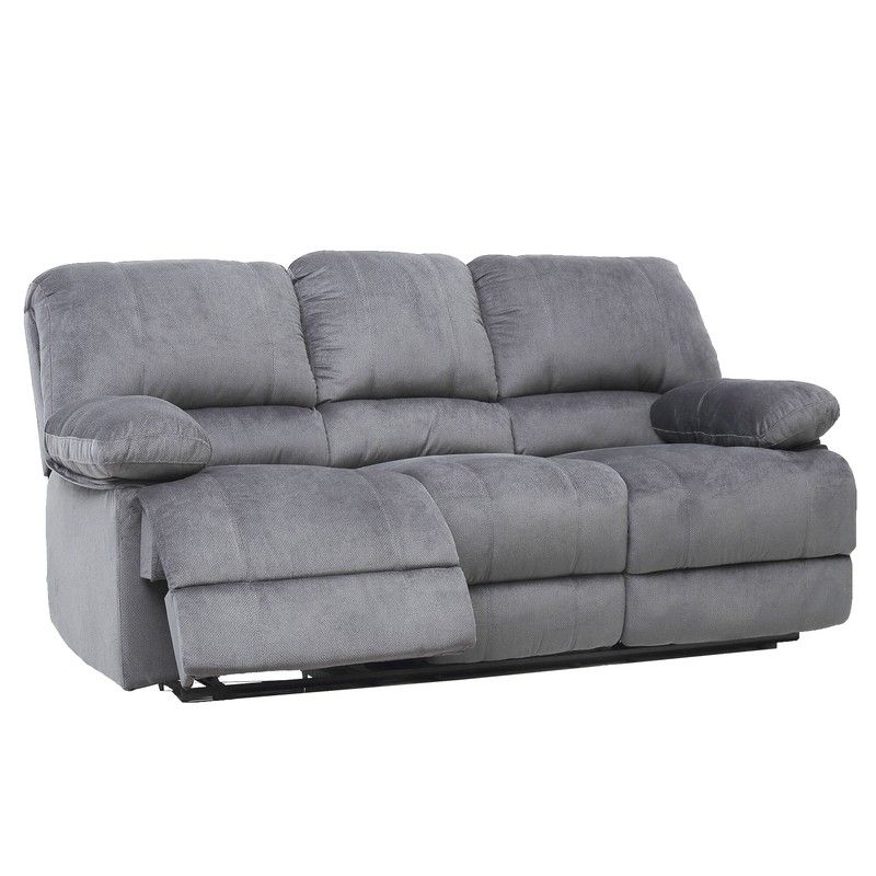 Grey Reclining Sofa with Pillow Top Arms and Divided Back Cushions