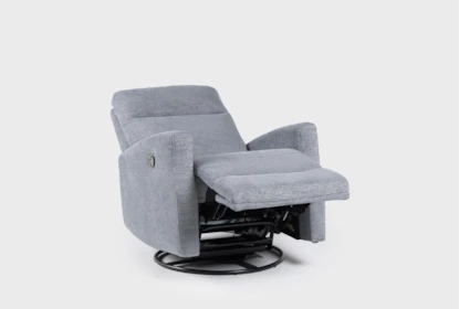 Grey Swivel Recliner with Heathered Fabric, Manual Recline, Compact.