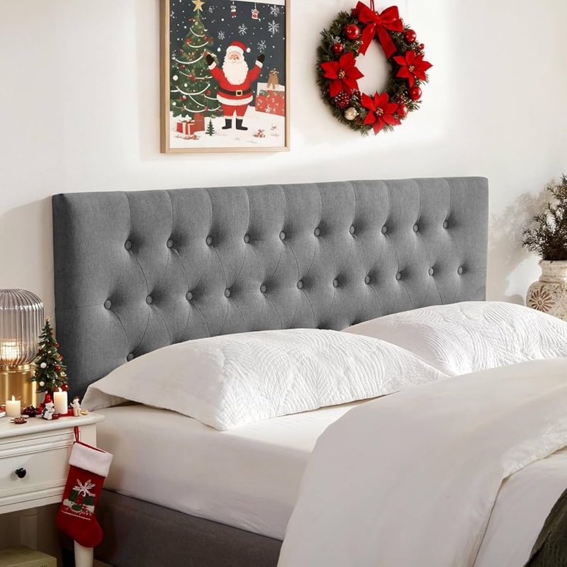 Grey Upholstered Headboard Button Tufting Rectangular Profile