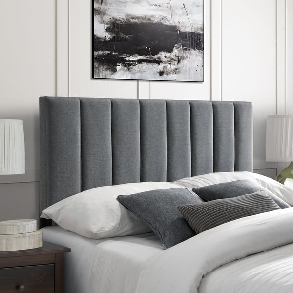Grey Upholstered Headboard with Vertical Channel Stitching