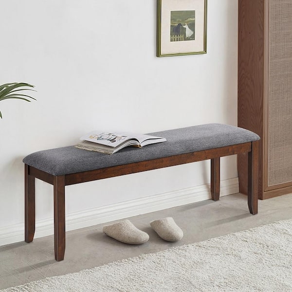 Grey Woven Entryway Bench with Dark Wood Tapered Legs