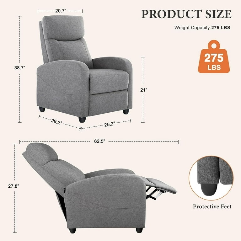 Grey Woven Fabric Compact Manual Recliner for Small Spaces