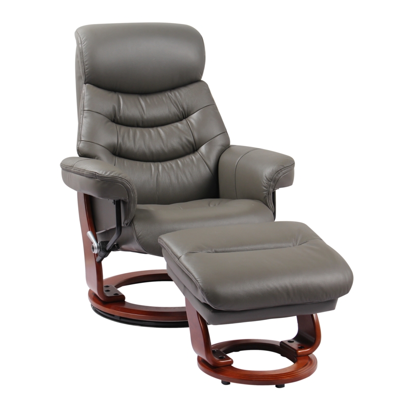 Grey Zero Gravity Recliner Wood Base With Ottoman Adjustable Headrest