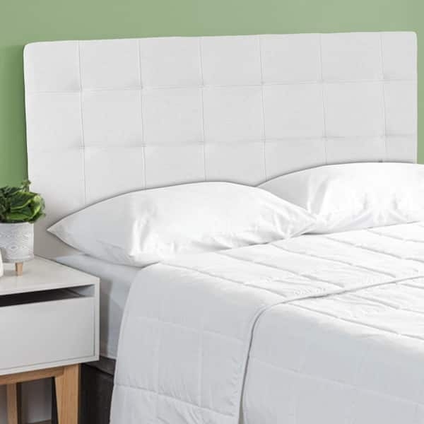 Grid Tufted Headboard White Upholstered, Contemporary Stitched Design