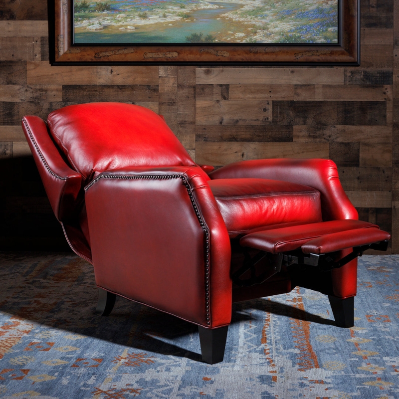 Hand Rubbed Ruby Red Manual Recliner with Antique Nailhead Trim Details