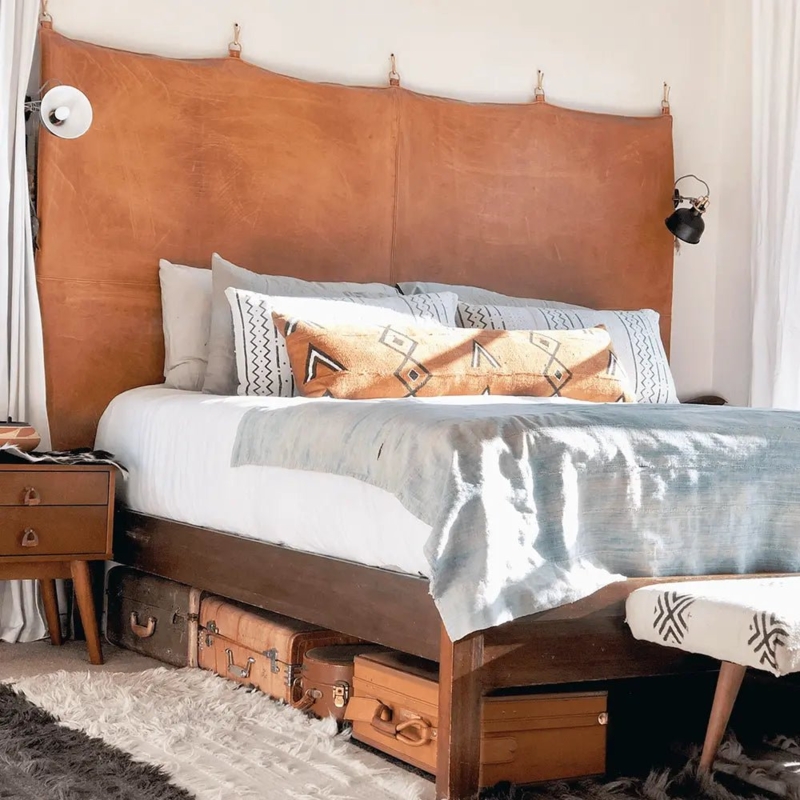 Hanging Wall Mount Headboard Whiskey Leather Vintage Suitcase Storage