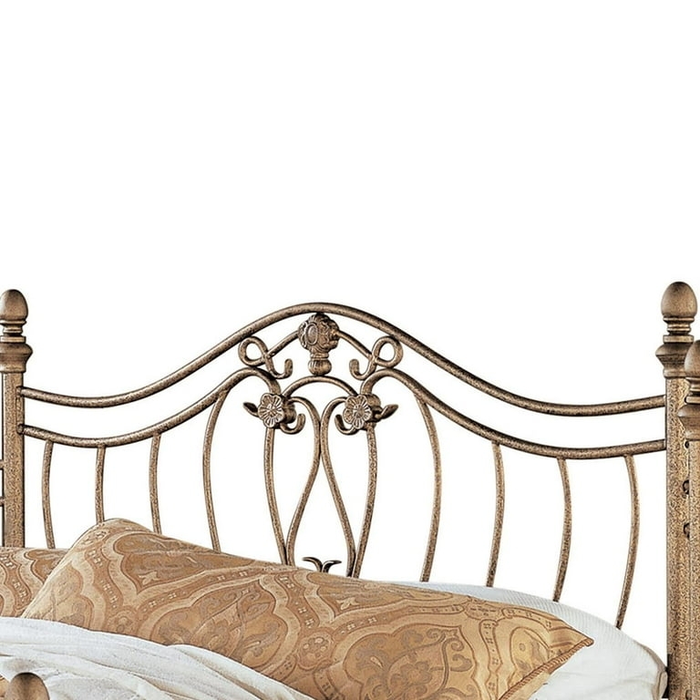Headboard Antique Gold Finish Ornate Floral Scrollwork Arched