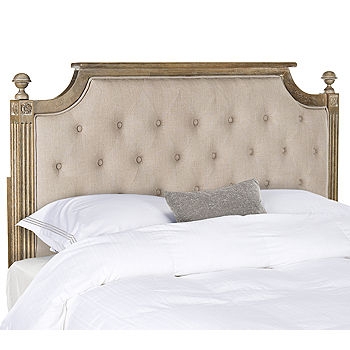 Headboard Antique Wood Frame Camelback Fluted Posts Beige Tufted