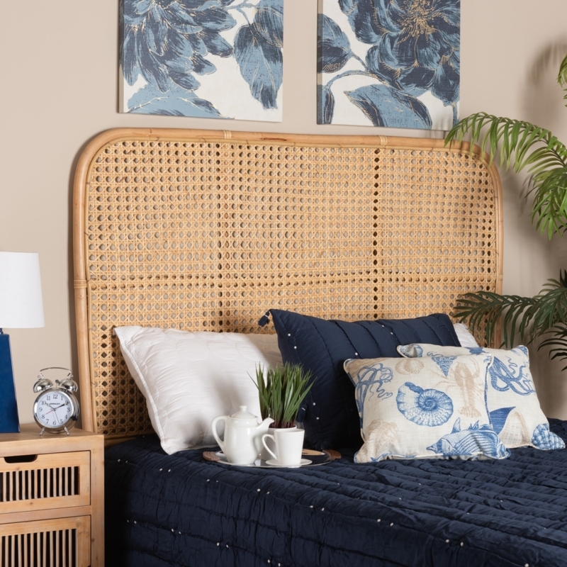 Headboard Arched Natural Rattan Hexagonal Cane Pattern Bohemian