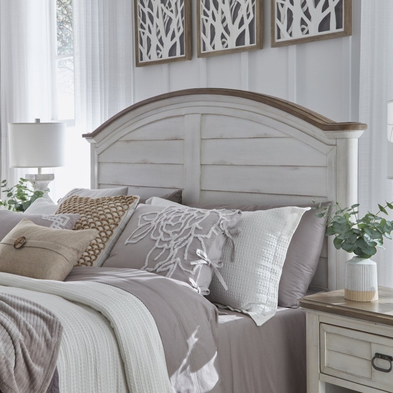 Headboard Arched Top with Whitewashed Planking and Two-Tone Finish