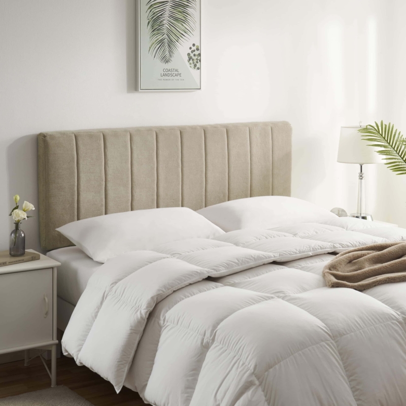 Headboard Beige Vertical Channel Tufted Upholstered Modern King