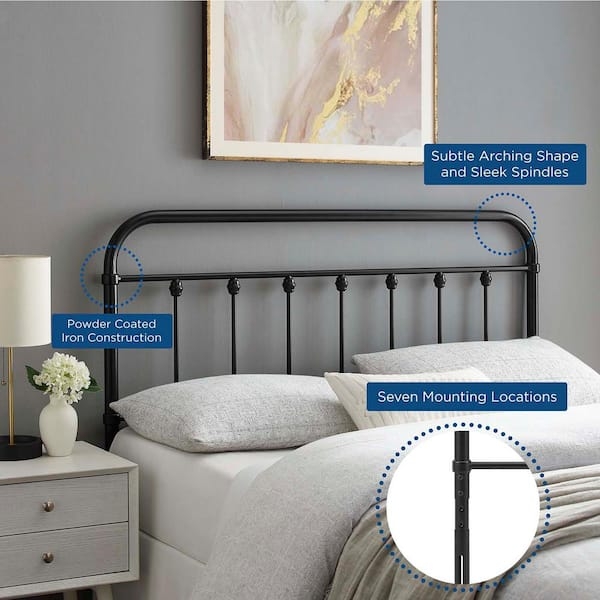 Headboard Black Metal Arched Spindle Design Powder Coated Iron