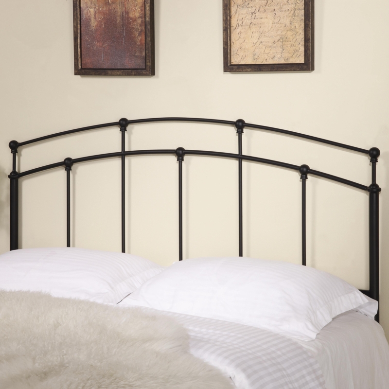 Headboard Black Metal Double Rail Arched Top Spindle Traditional Style