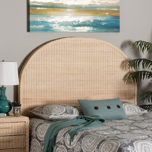 Headboard Braided Edge Arched Silhouette Rattan Cane Natural Finish