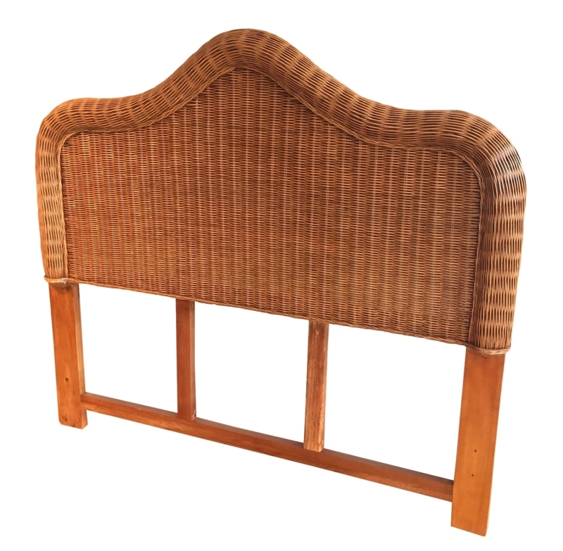 Headboard Camelback Silhouette Ribbed Border Woven Wicker Honey Toned