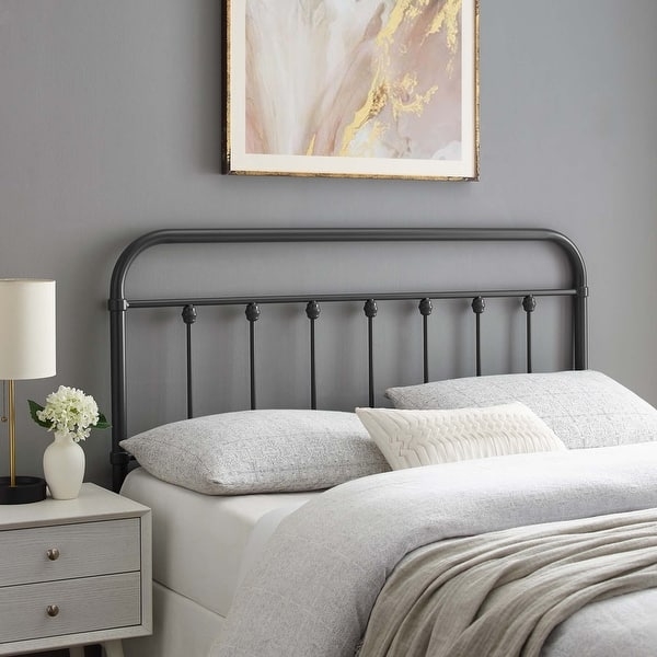 Headboard Charcoal Gray Rounded Tubular Metal Spindle Design