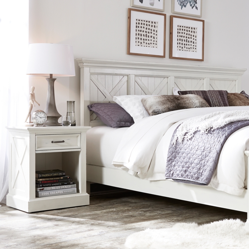 Headboard Coastal King X-Brace Panels Whitewashed Distressed Finish