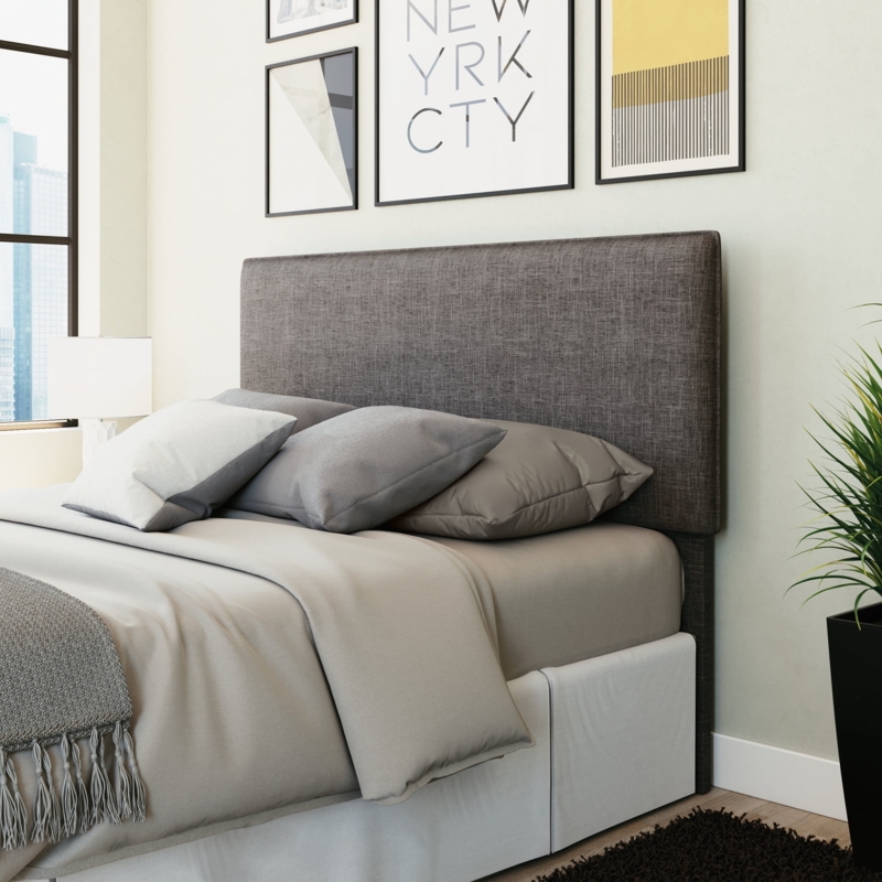 Headboard Dark Gray Woven Fabric Rectangular Minimalist Style