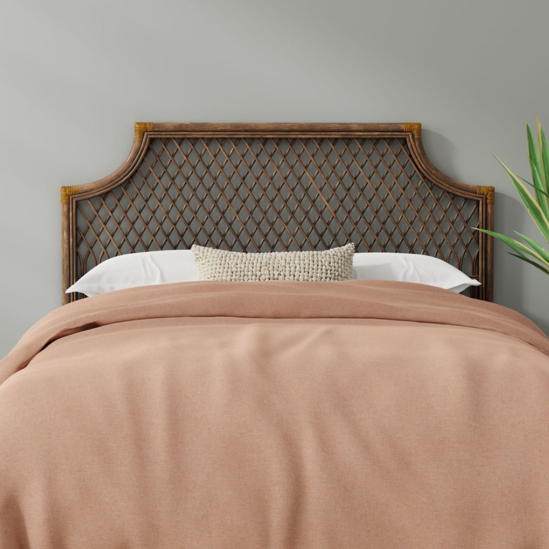 Headboard Diamond Lattice Weave Antique Brown Rattan Boho