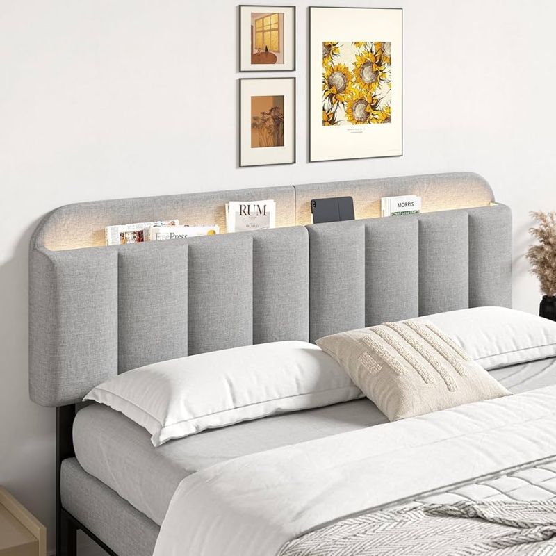 Headboard featuring an Integrated LED Light and Storage Shelf Niche