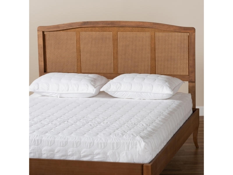 Headboard Four Panel Design Ash Walnut Synthetic Rattan Inlay