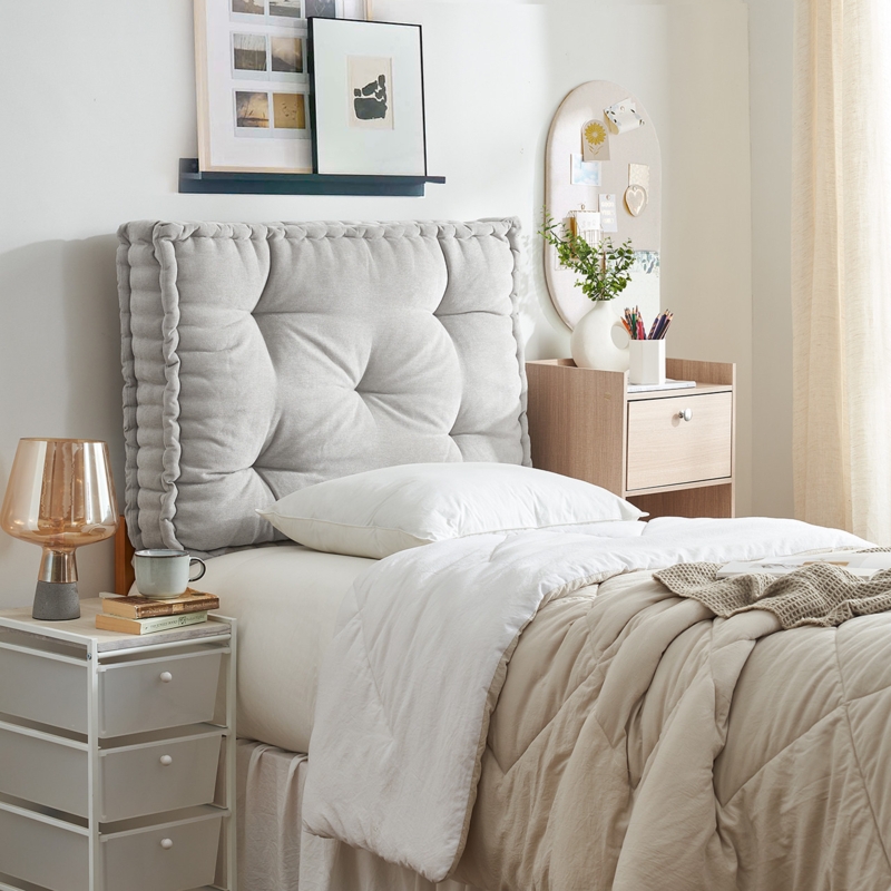 Headboard Glacier Gray Plush Tufted Corded Edge Contemporary College