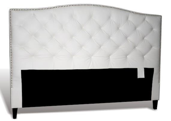 Headboard Glam King Arched Silhouette Diamond Tufting Pewter Nailhead
