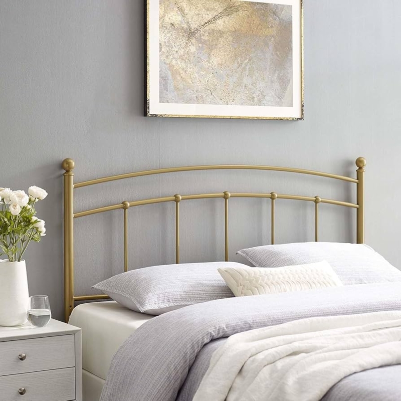 Headboard Gold Metal Arched Spindle Modern Farmhouse with Ball Finials