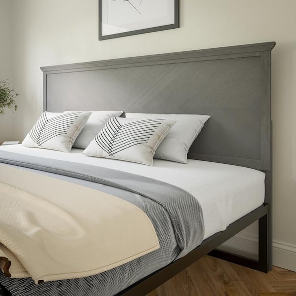 Headboard Gray Wash Finish Rectangular Panel Transitional Style