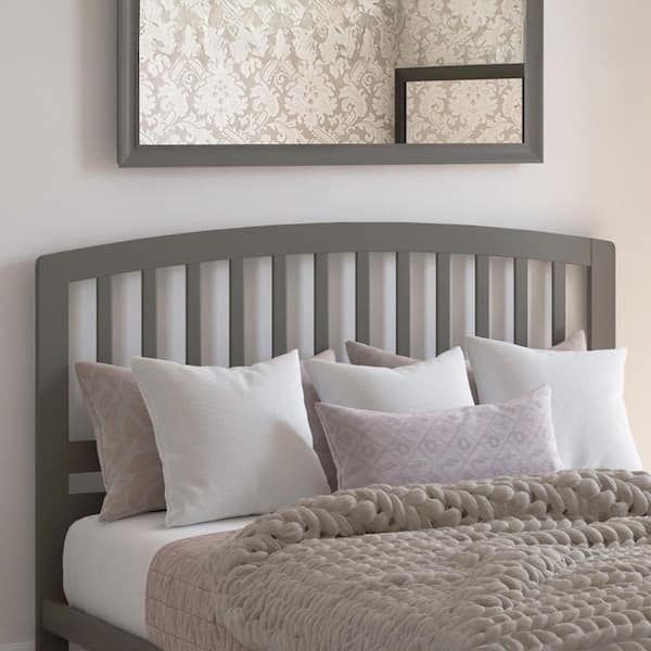 Headboard Grey Finish Arched Top Vertical Slats Mission Style