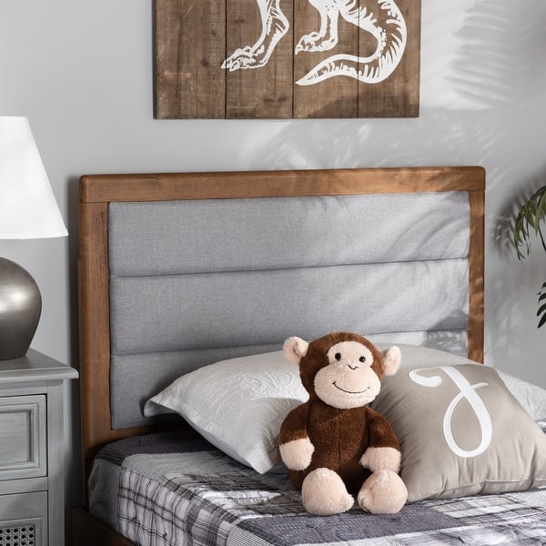 Headboard Horizontal Channeled Upholstery Wood Frame Light Grey