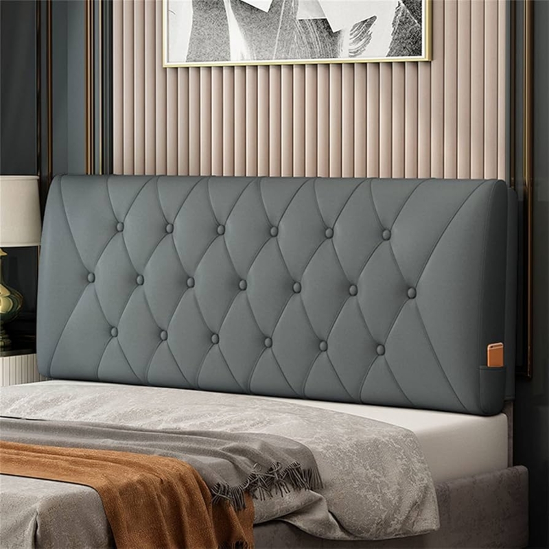 Headboard in Charcoal Gray with Diamond Tufting & Side Pocket