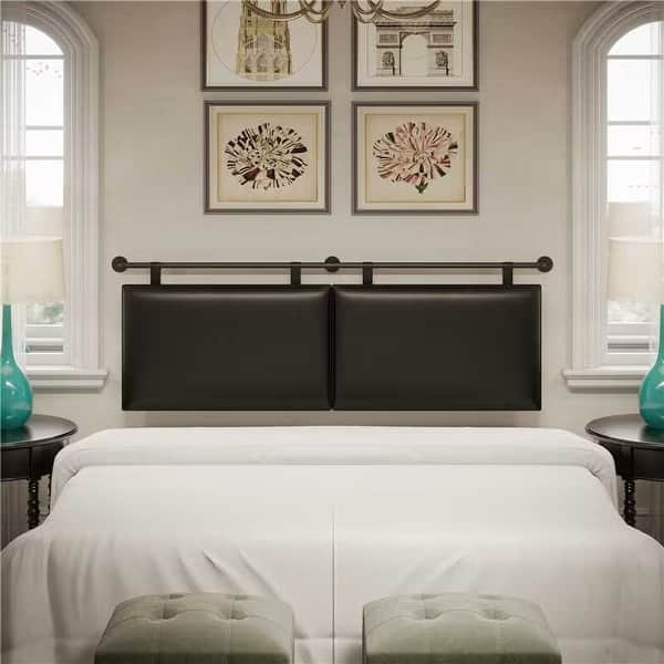 Headboard in Cognac Leather-Like Material, Wall-Mounted