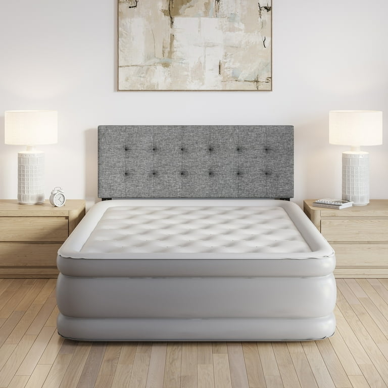 Headboard in Gray Linen Texture with Button Tufted Design