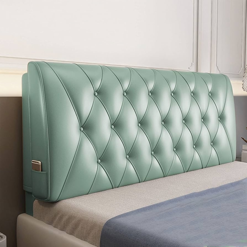 Headboard in Mint Green with Diamond Tufting & Side Pocket
