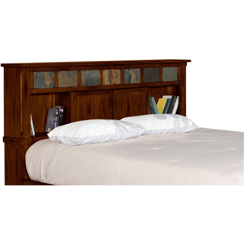 Headboard in Rustic Oak Finish with Stone-Like Tile Inlay