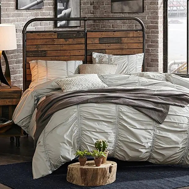 Headboard Industrial Pipe Frame Multi Toned Reclaimed Wood Urban Loft